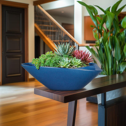 Bonsai Pot - 18 Inch Ceramic Planter for Indoor Outdoor Plants Bonsai Tree Pot Modern Large Succulent Planter Decorative Plant Pot with Drainage Hole Blue
