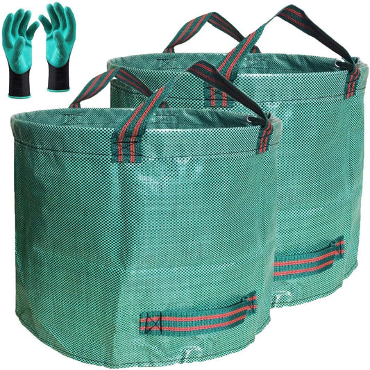 Professional 2-Pack 72 Gallon Large Yard Garden Bags (D26, H30 in) with Gardening Gloves for Yard Waste,Leaf Bag,Lawn Debris Bag,Camping Trash Container,Recycle Bin,Grass Clippings,Weed Bags 4 Handles