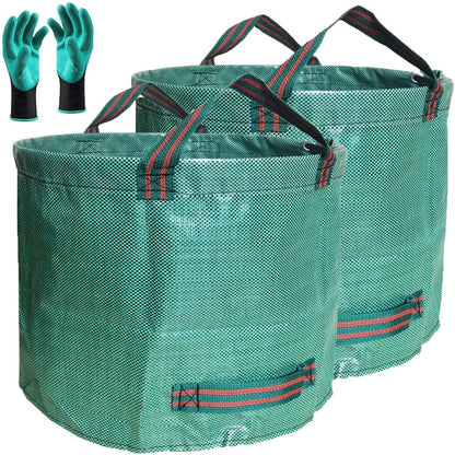 Professional 2-Pack 80 Gallon Large Yard Garden Bags (D26, H33 in) with Gardening Gloves for Yard Waste,Leaf Bags,Debris Bag,Garden Trash Container,Recycle Bin,Lawn Grass Clippings,Weeds Bag 4 Handles