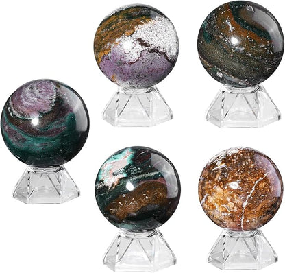 Natural Ocean Jasper Crystal Ball with Acrylic Display Base, 51-60mm Polished Stone Feng Shui Crystal Sphere Meditation Decoration for Home & Office