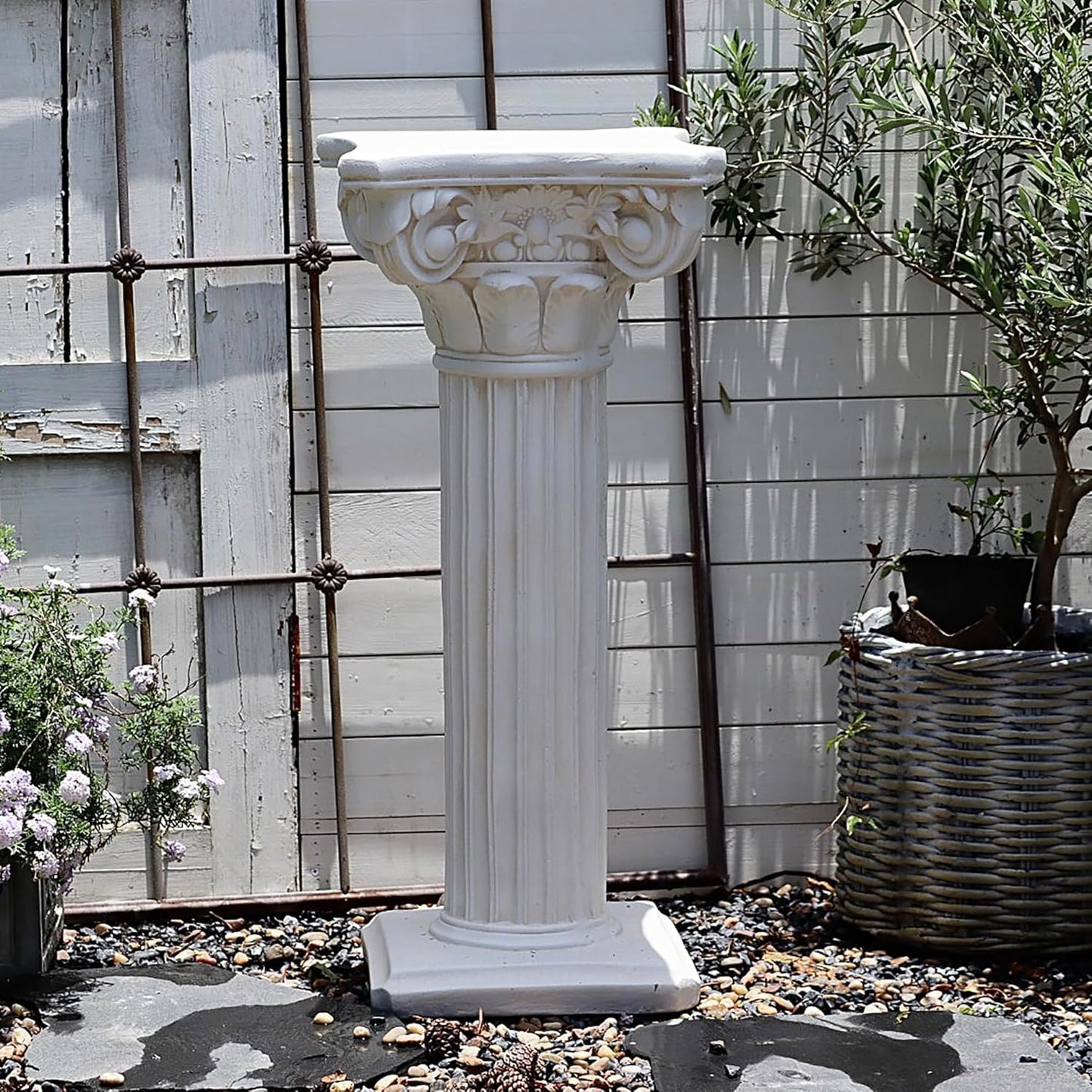 Decorative Roman Column Pedestal,MGO Cement with Fiber, Classical Garden Pillar, Indoor Outdoor Decor, Wrap Foam Safely Delivered from Local Warehouse (White, 31.5IN)