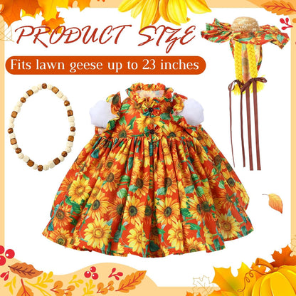 Fall Thanksgiving Goose Outfit Sunflower Porch Goose Costume with Hat Necklace for 23 Autumn Patio Yard Lawn Decor(Sunflower)