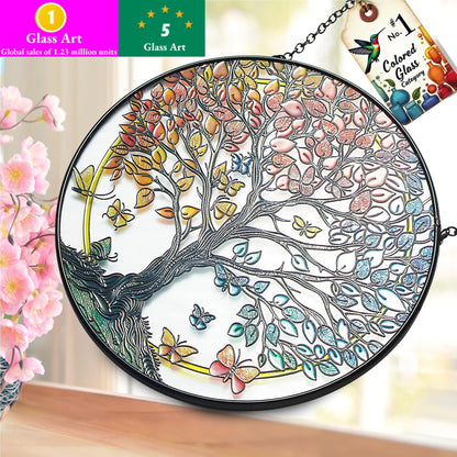 Stained Glass Sun Catcher for Windows Hanging - Handmade Tree of Life Window Decor for Women, Mom, Indoor/Outdoor Suncatchers for Home Garden, Christmas Wedding Housewarming Gift (6.31x6.31In)
