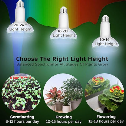 Full Spectrum BR30 Led Plant Grow Light Bulbs 15W 2000lm,E26 BR30 Floodlight Sun Plant Growing Lamp,200 Watt Equivalent,Balanced Spectrum 5000K Red Blue for Seeds Greens,Indore Garden, Hydroponic,2pcs
