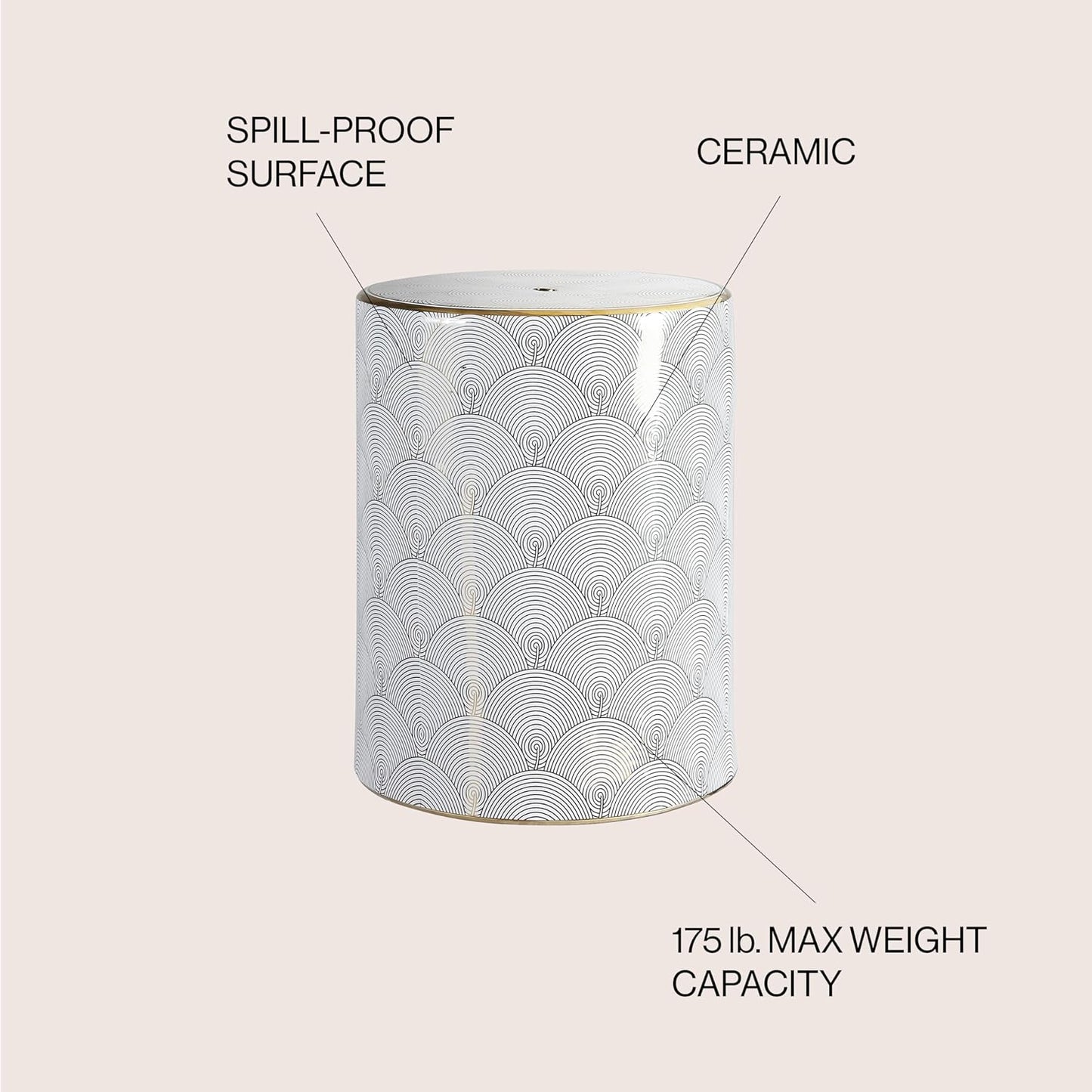 JONATHAN Y TBL1001A Fish Scale 17" Modern Ceramic Indoor/Outdoor Garden Stool, Coastal, Contemporary, Transitional, Side Table, Plant Stand, Spill-Proof, Living Room, Garden Room, Patio, White/Gold