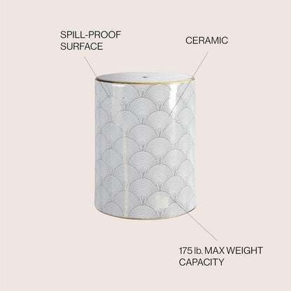 JONATHAN Y TBL1001A Fish Scale 17" Modern Ceramic Indoor/Outdoor Garden Stool, Coastal, Contemporary, Transitional, Side Table, Plant Stand, Spill-Proof, Living Room, Garden Room, Patio, White/Gold