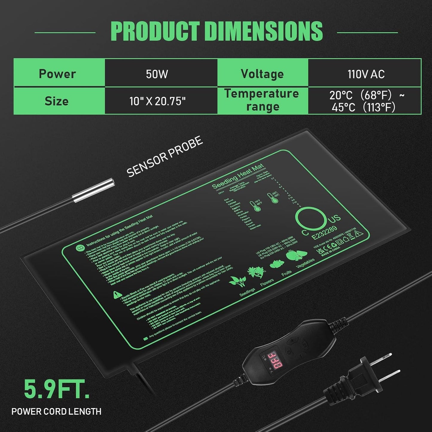 ROCEEI 2 Pack Seedling Heat Mat with Digital Thermostat Controller 10 x 20.75 Inch Waterproof Plant Seedling Heat Mat for Germination, Hydroponics, Brewing, Breeding, Indoor Gardening and Greenhouse