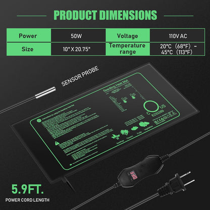 ROCEEI 2 Pack Seedling Heat Mat with Digital Thermostat Controller 10 x 20.75 Inch Waterproof Plant Seedling Heat Mat for Germination, Hydroponics, Brewing, Breeding, Indoor Gardening and Greenhouse