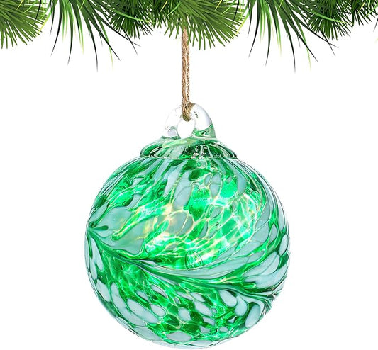 Hand Blown Glass Gazing Balls for Garden Hanging Friendship Balls Christmas Ball Ornaments for Xmas Tree Decoration (Green - A)