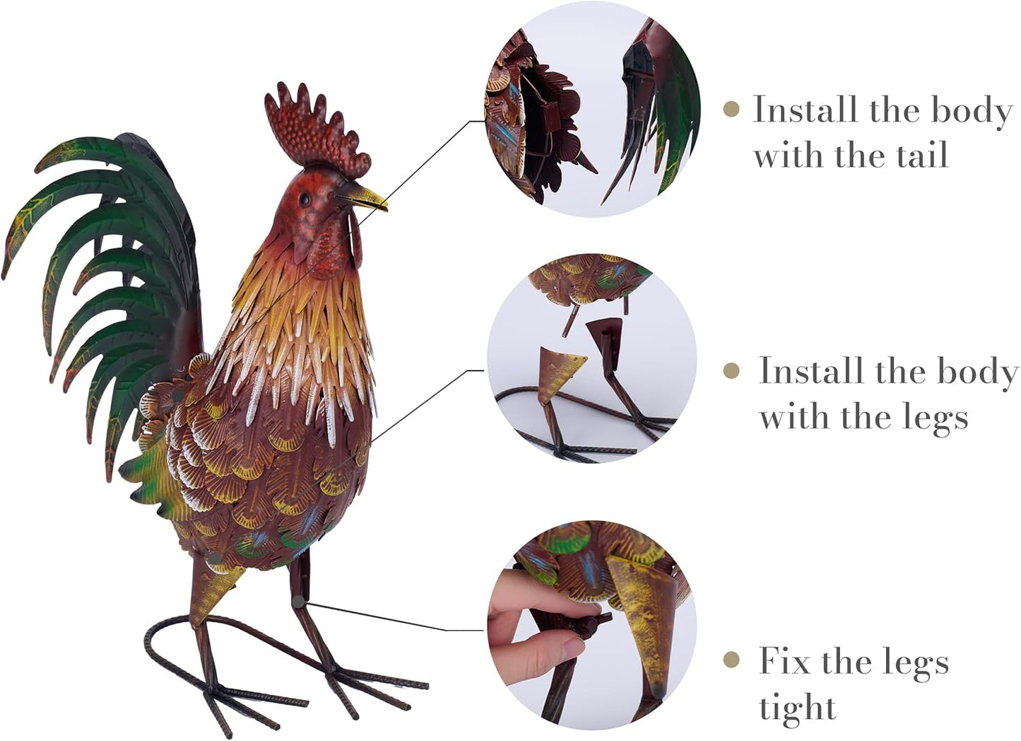 TERESA'S COLLECTIONS Red Metal Rooster Garden Statues & Sculptures for Outdoor Decor,Rustic Farmhouse Animal Chicken Yard Art for Garden Decor,17.5"Lawn Ornament for Porch Backyard Patio,Gift for Mom