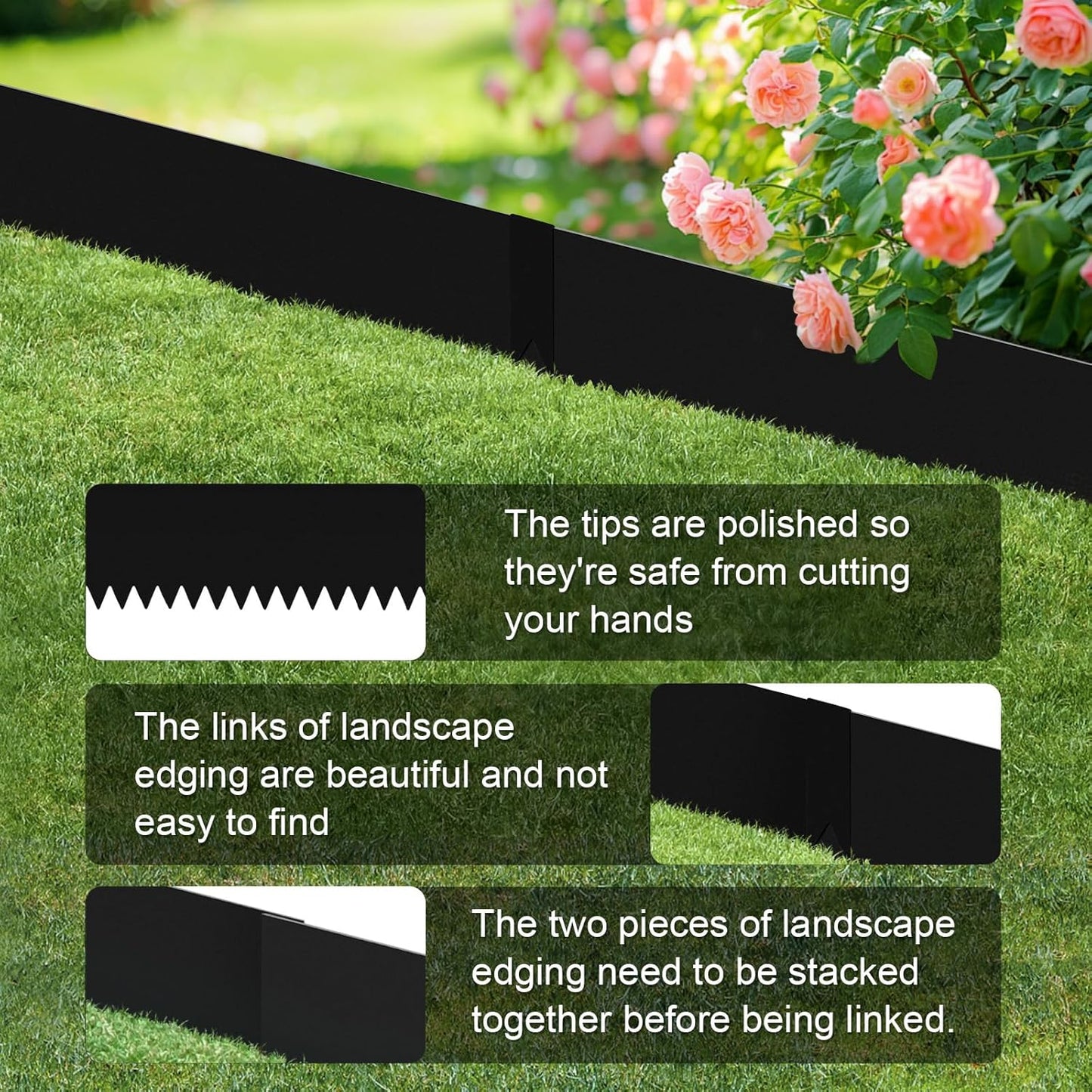 Landscape Edging Kit, 6PCS 40" L x 10" H (20ft Total) Galvanized Steel Landscape Lawn Edging Powder for Lawn Yard, Coated Bendable Metal Strips, No-Dig Hammer-in Edging Border w/7Clips