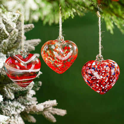 4inch Hand Blown Glass Red Heart Ornaments Hanging Friendship Hearts for Patio Garden Outdoor Decor Unique Gift for Mom