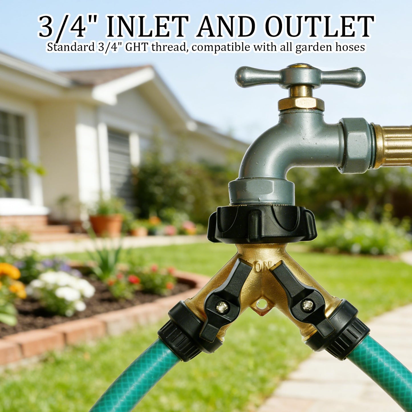 Hourleey Brass Garden Hose Splitter 2 Way, 3/4 Inch Hose Connector Tap Splitter, Hose Y Splitter