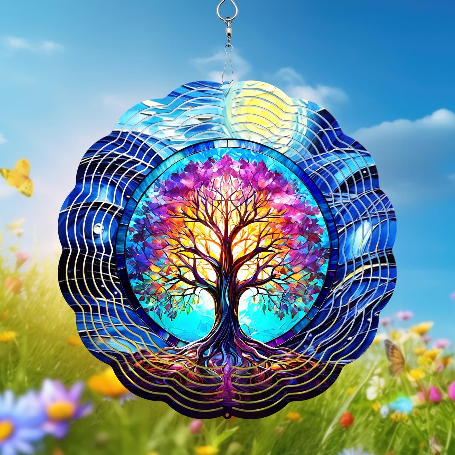 Tree of Life Wind Spinner, 3D Hanging Stainless Steel Garden Spinner, Wind Spinner Hanging for Outdoor & Indoor Décor, Unique Gifts for Yard Garden Decoration or Patio Décor (Tree of Life)