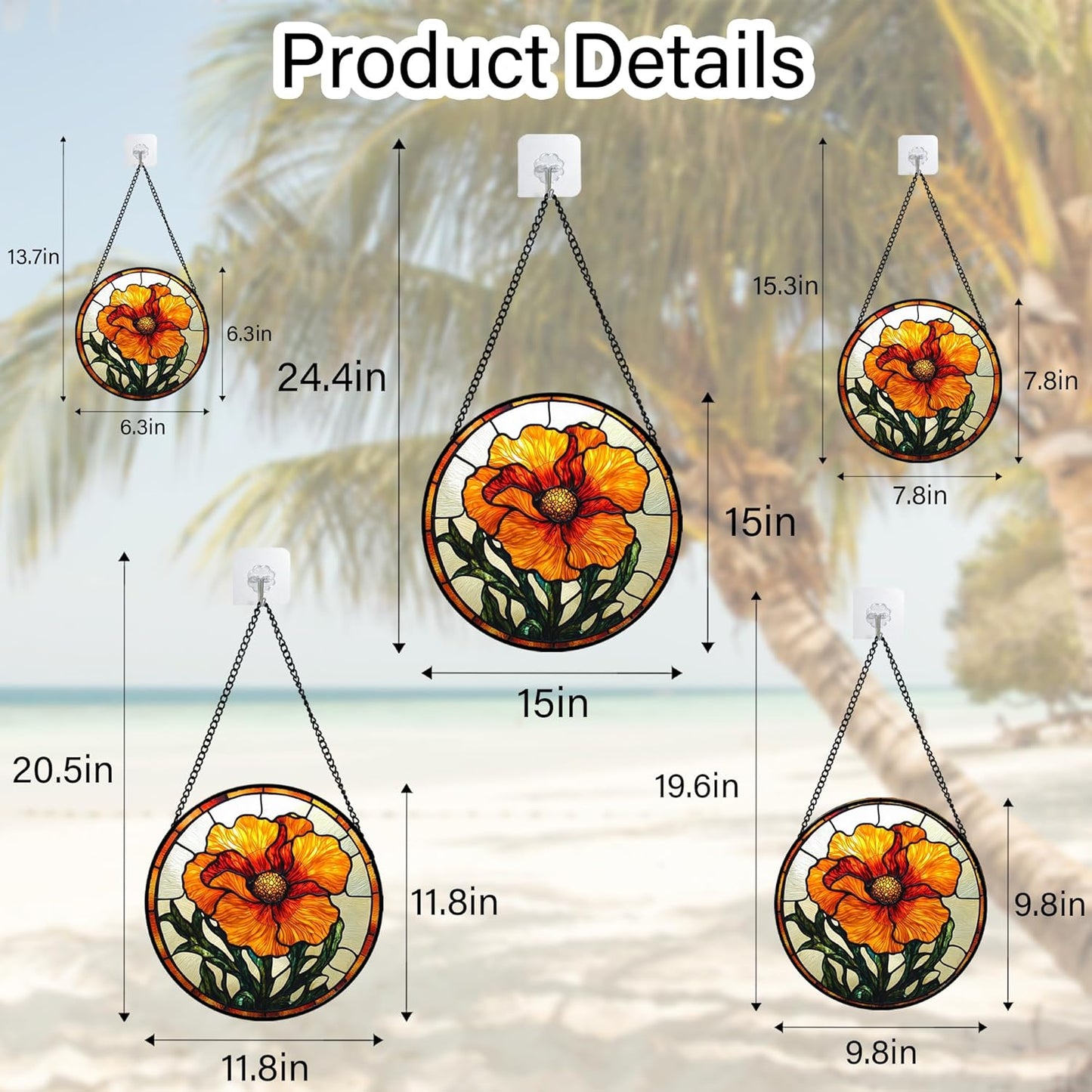 Stained Glass Window Hanging - Orange Poppy Birth Flower Suncatcher for Door Garden Yard Retro Sun Catchers Decor Christmas Mother's Day Birthday Gifts for Women Mom Nana Friend 11.8 in
