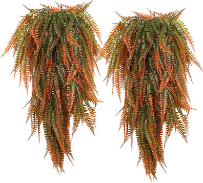 RECUTMS Fake Boston Fern 4Pcs Realistic Artificial Hanging Plants UV Resistant Plastic Ivy Leaves Draping Faux Greenery Decor for Room Patio Wall Garden Wedding Indoor Outdoor(Orange)