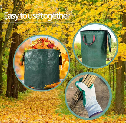 Garden Bags for Leaves, Leaf Bags Reusable Zippered Top with Yard Leaf Collector Bag Heavy Duty with 4 Handles Garden Leaf Bag Leaf Collector Come with Gloves (32Gallon)