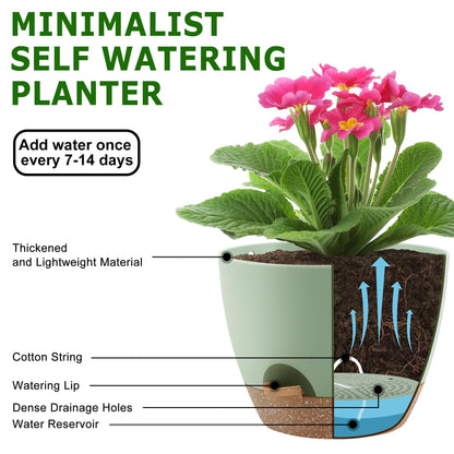 QRRICA Plant Pots 10/9/8/7.5/7 Inch Self Watering Pots, Set of 5 Plastic Planters with Drainage