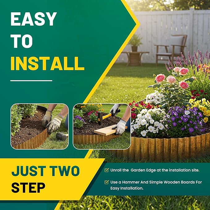 Corrugated Metal Garden Edging, 10"×20Ft Durable Landscape Border for Garden, Lawn, Flower Beds and Paver Edging (Rusty)