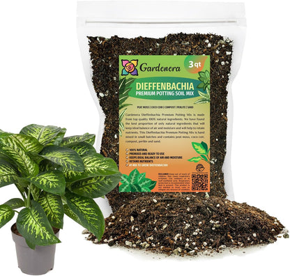 Gardenera Premium Dumb Cane Potting Soil Mix - Ideal Blend for Growing Robust and Healthy Dumb Cane Plants - 3 Quart