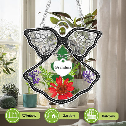 KY&BOSAM Angel Suncatcher Grandma Stained Glass for Windows Hanging for Wind Chime with Pressed Flower in Glass and Metal Trim Charm Birthdays Gifts for Grandma Mother`s Day Valentine's