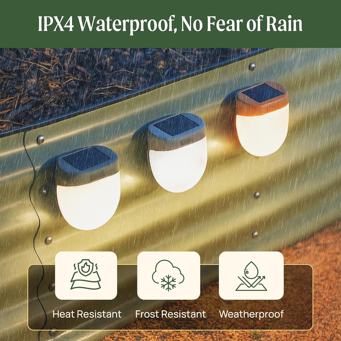 Vego garden Rippled Solar Garden Lights with Auto Sensors Magnetize Securely to Raised Beds, IPX4 Waterproof Outdoor LED Light for Patio & Yard Terra Cotta, 4 Pack