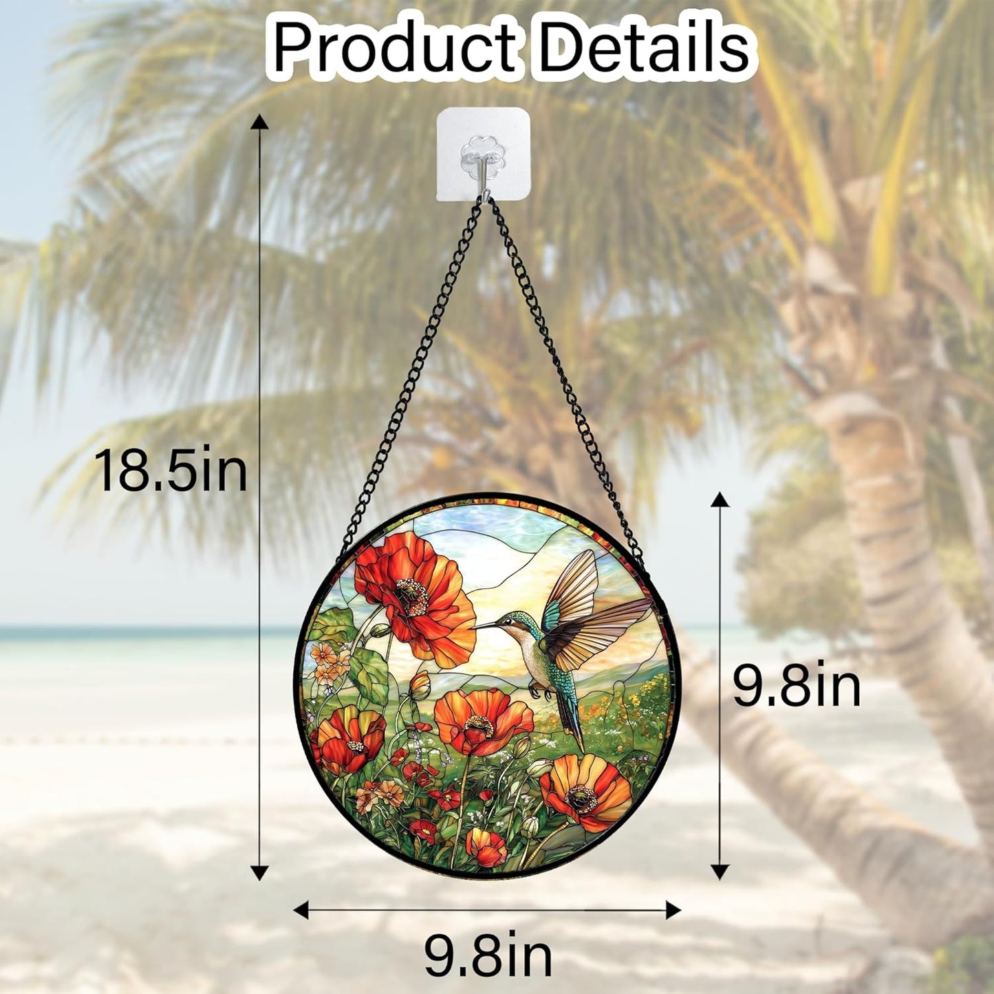 Stained Glass Window Hanging, Hummingbirds Orange Flowers Suncatcher Diamond Glass Panel Hangings Sun Catchers Decor for Birthday for Women, Men, Wife, Aunt, and Mom 9.8 in