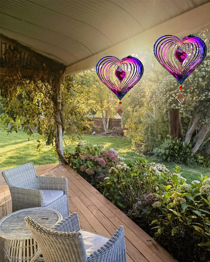 3D Heart Wind Spinner - Flowing Light Effect, Purple-Green Gradient Metal Spinner for Outdoor Garden Decor, Unique Gift for Mom & Women