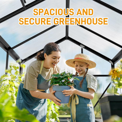 VINGLI 6x10 FT Greenhouse for Outdoors, Twin-Wall Translucent Heavy Duty Polycarbonate Greenhouse Kit with 5 Roof Vents, Weather Resistance for Plants Protection, for Home Gardening (Black, 6x10 FT)