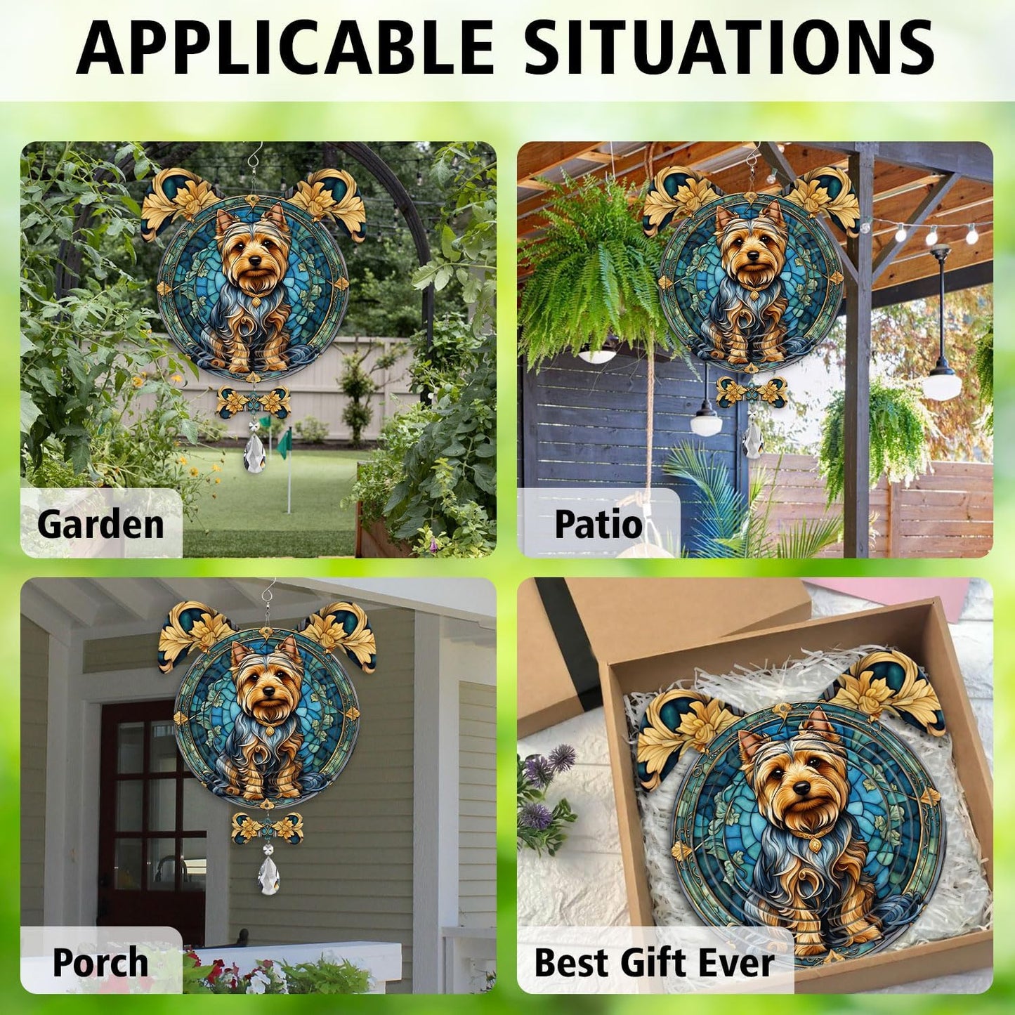Silky Terrier Dog Ears Wind Spinner, Silky Terrier Wind Spinner Hanging for Yard and Garden V02