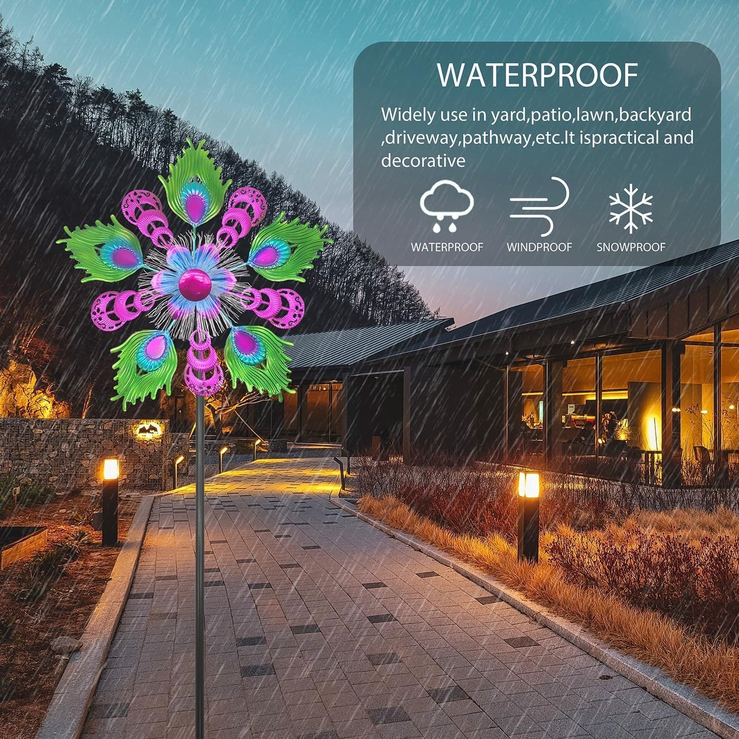 Solar Peacock Wind Spinners for Yard and Garden, 40 Inch Solar Windmill Garden Whirligig Kinetic Spinners Decor for Lawn,Patio&Yard, Metal Whirligigs Purple Wind Spinners Outdoor