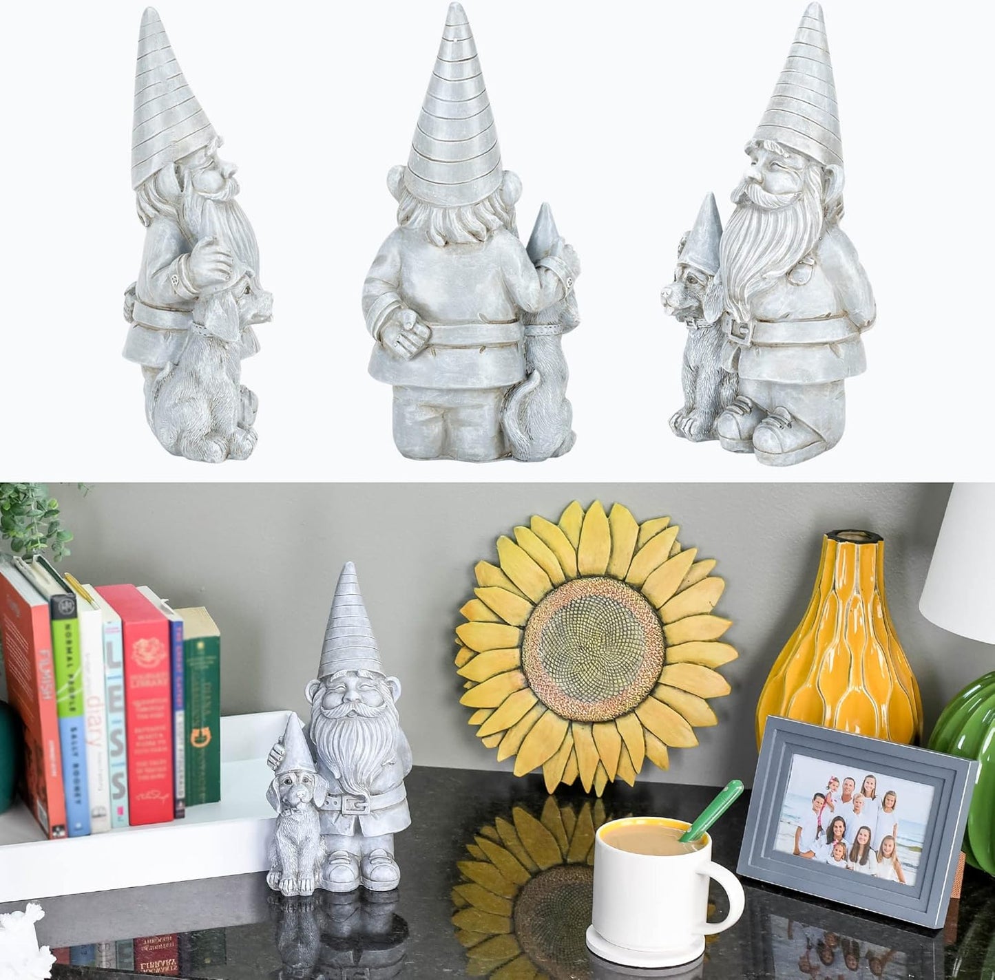 NAT & JULES Gnome 12 inch Resin Stone Garden Statue (Gnome and Dog)