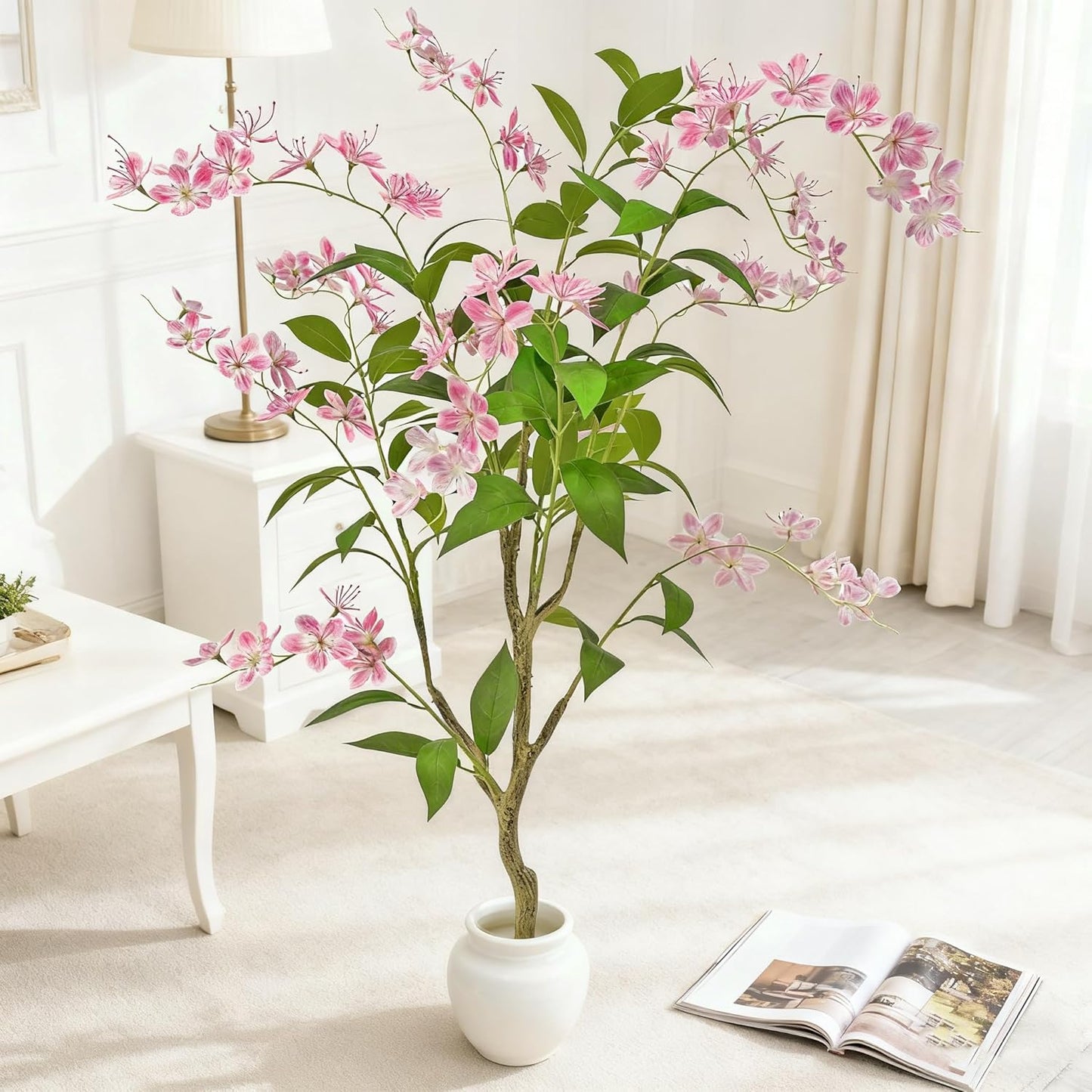 Artificial Jasmine Tree 4FT - Lifelike Fake Tree for Indoor Decor, Premium Fake Plants Indoor No Maintenance Artificial Plants