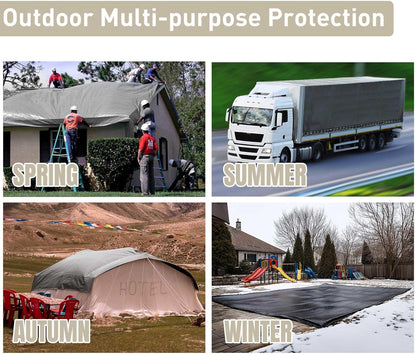 Yescom 12x24 Ft 10 Mil Poly Tarp Protective Cover Tarpaulin Heavy Duty Reversible Silver Black Tarps