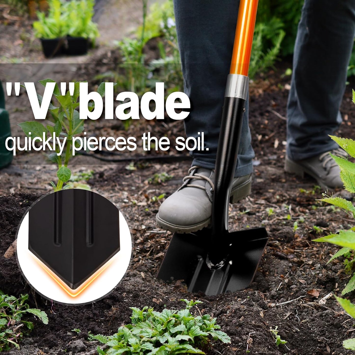 VNIMTI Trench Shovel Heavy Duty, 6-Inch Trenching Shovel with Fiberglass Handle, 58 Inches