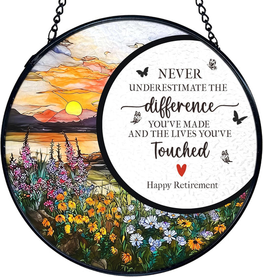 TNUW Retirement Gifts Flower Stained Glass Window Hanging, Difference Maker Gift Sun Catchers