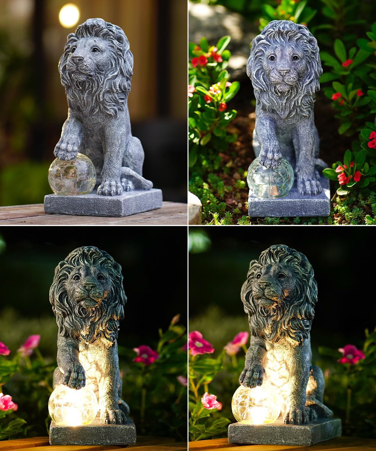 Nacome Guardian Lion Garden Statue: Outdoor Decor Sculpture with Ball Lights for Yard Art Porch Patio - Unique Birthday Gifts for Women Mom