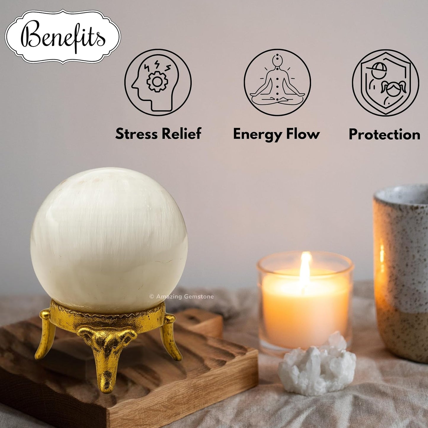 Amazing Gemstone Scolecite Crystal Ball with Stand - 2 Inches Crystal Sphere Meditation Balls for Witchcraft and Decorative Balls