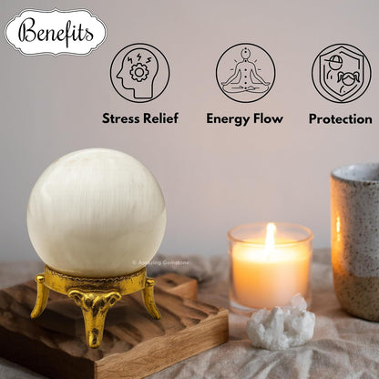 Amazing Gemstone Scolecite Crystal Ball with Stand - 2 Inches Crystal Sphere Meditation Balls for Witchcraft and Decorative Balls