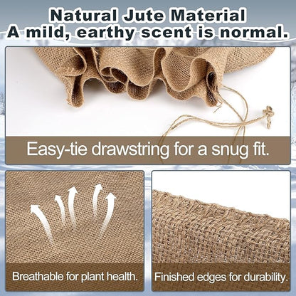 ANPHSIN Burlap Plant Covers Freeze Protection for Patio Winterizing - 2pcs 24"×40" Winter Frost Protector with Drawstring, Reusable Tree Freeze Blanket for Garden Bushes