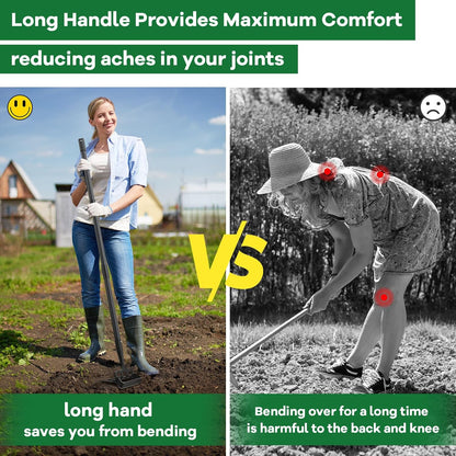 Hoe, Gardening Tool, Weed Tool, Long Soil Tiller Cultivator, Heavy Duty Metal Weeder for Flower Beds, Patio, Garden Loosening Soil Weeding Digging
