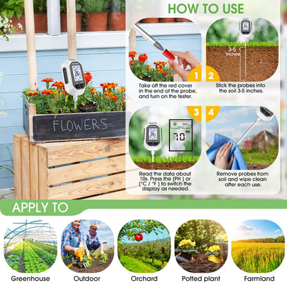 YAMRON 4-in-1 Soil Moisture Meter Digital Plant Temperature/Soil Moisture/pH Meter/Sunlight