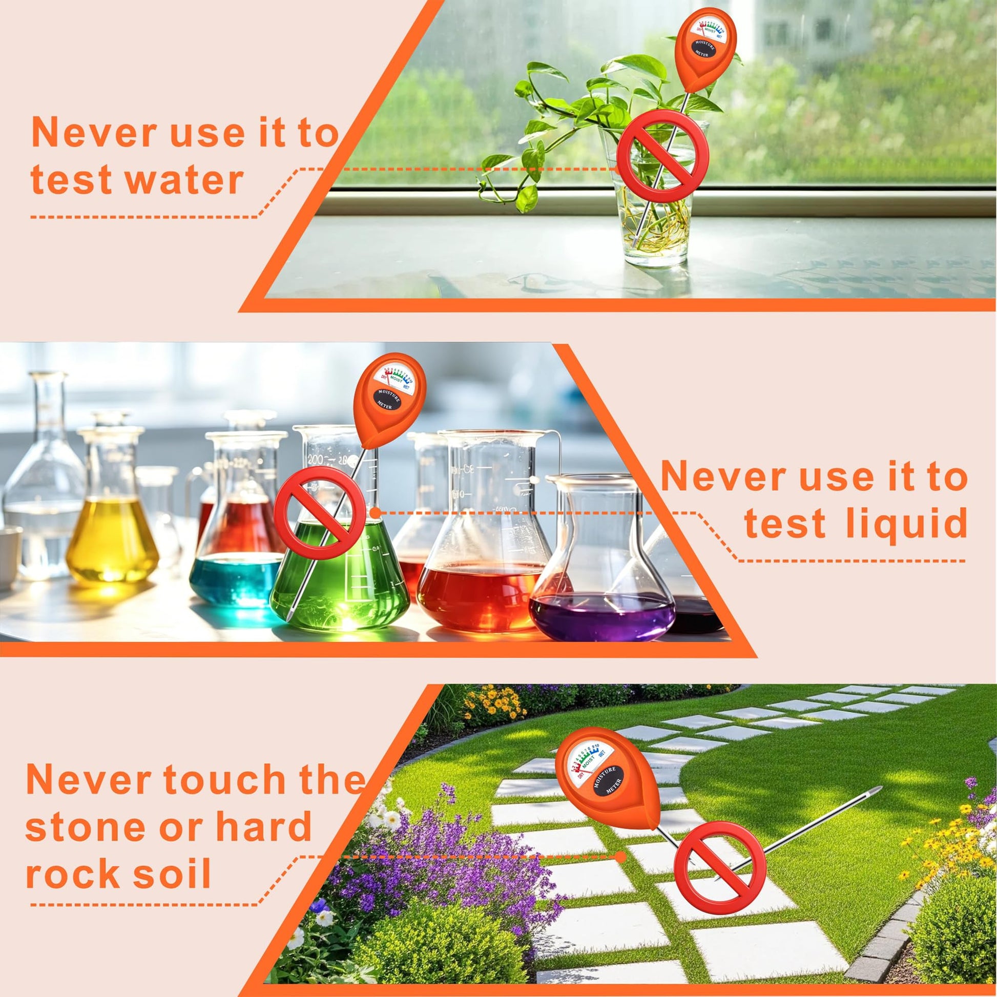 XLUX Orange 2 Pack Soil Moisture Meter, Garden Lawn Indoor Outdoor Use, Battery-Free
