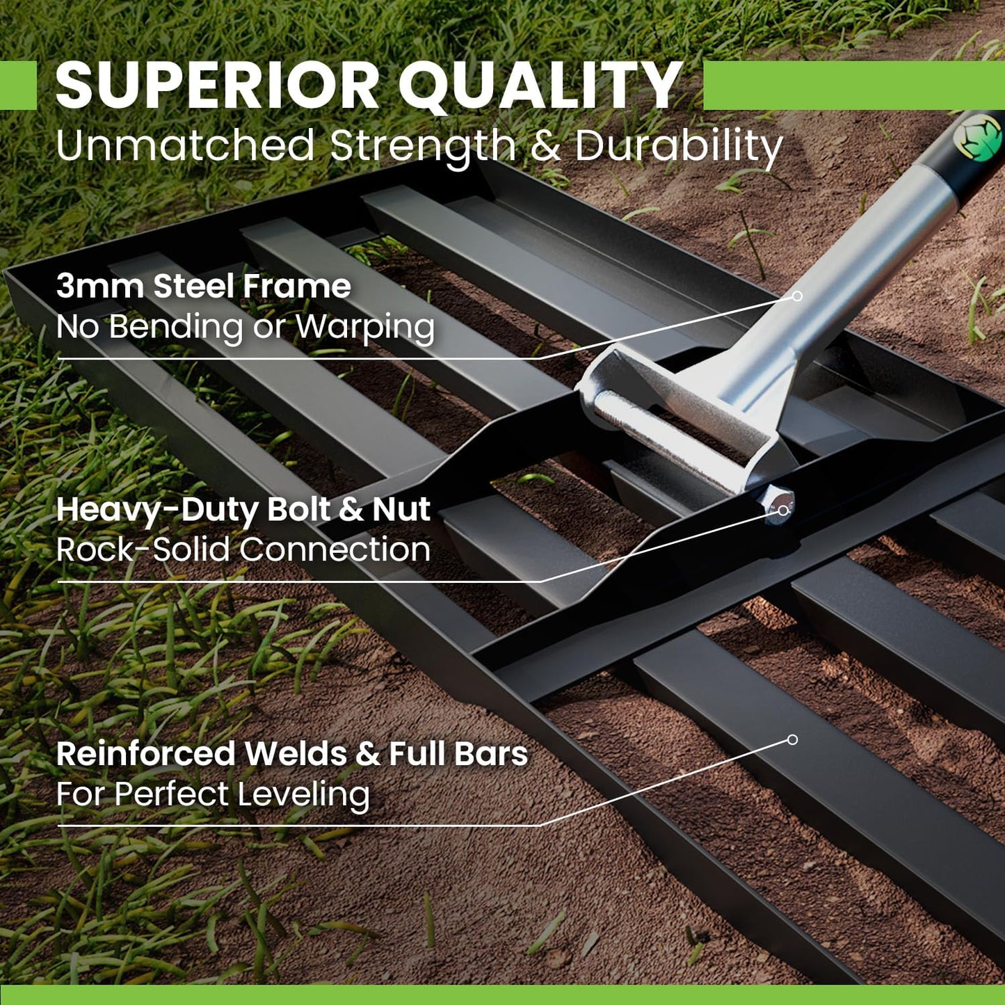 Gardease Lawn Leveling Rake 48" x 10" - Heavy Duty Professional Grade Reinforced Steel Landscape Tool for Soil, Sand & Garden - Superior Strength and Durability