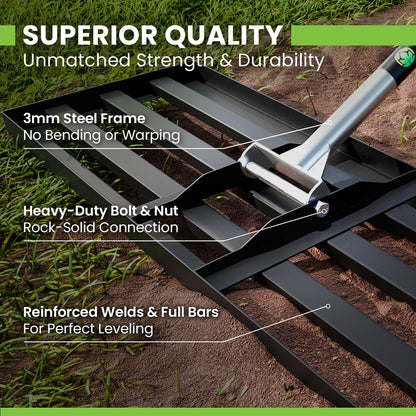 Gardease Lawn Leveling Rake 30" x 10" - Heavy Duty Professional Grade Reinforced Steel Landscape Tool for Soil, Sand & Garden - Superior Strength and Durability