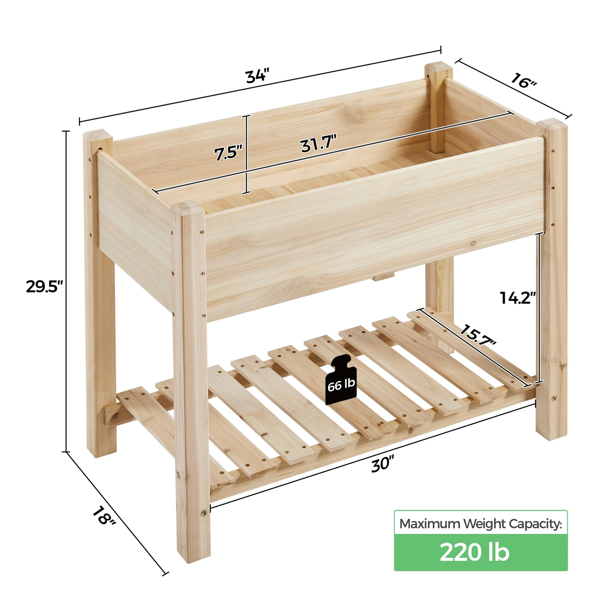 Yaheetech 34" Raised Garden Bed with Legs, Wooden Planter Box, 1Pcs