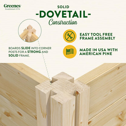 Greenes Fence Original Pine Raised Garden Bed, Diagonal Shape, 6' x 6' x 7" - Made in USA with American Pine