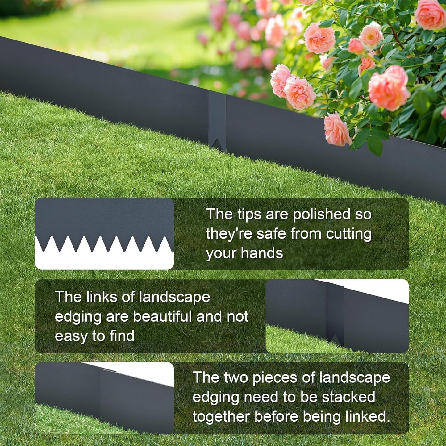 Landscape Edging Kit, Galvanized Steel Edging Landscape Lawn Edging Powder for Lawn Yard, Coated Bendable Metal Strips, No-Dig Hammer-in Edging Border w/Clips (6 INCH 6 PCS, Navy Blue)