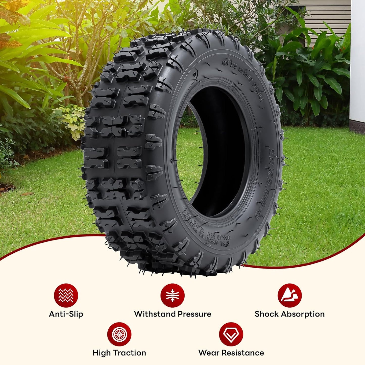 2 PCS13x5.00-6 Tires and 13X5.0-6(5.0/4.0-6) Inner Tubes for 4 Wheelers ATV,Quad Lawn, Mower, Wheelbarrows, Go Kart,Snow Blower, Tractors, Hand Trucks, Trolleys, Mini Bike Tires (P-094)