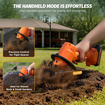 24V Cordless Mini Tiller Cultivator - Lightweight 1.5kg Rototiller, 4" Working Width, 235RPM with 4 Rows Tines for Effortless Gardening - Includes 2x1.5Ah Batteries & Charger